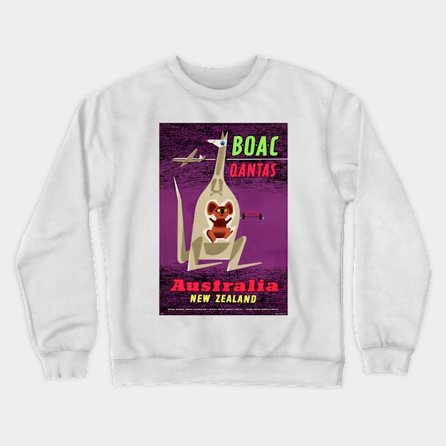 Vintage Travel Poster Australia BOAC Qantas Crewneck Sweatshirt by vintagetreasure